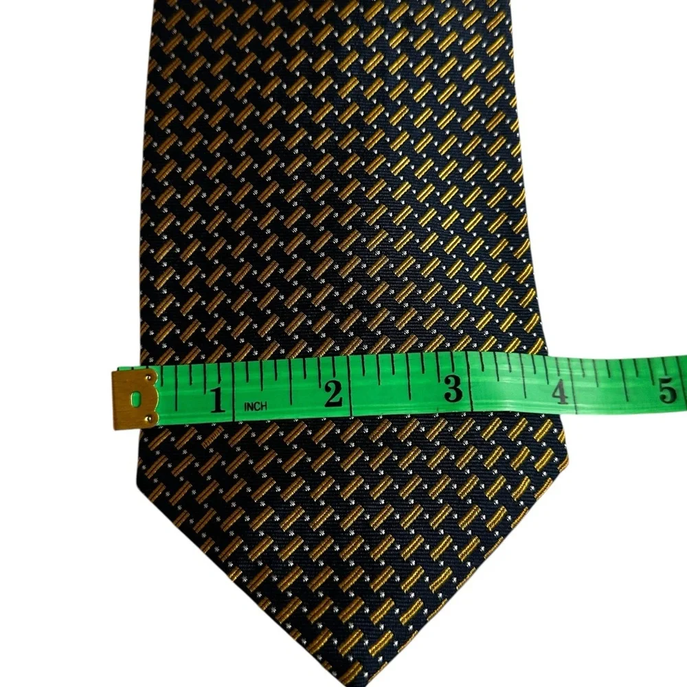 Lauren Ralph Lauren luxury 100% silk navy and gold patterned tie - Picture 4 of 11
